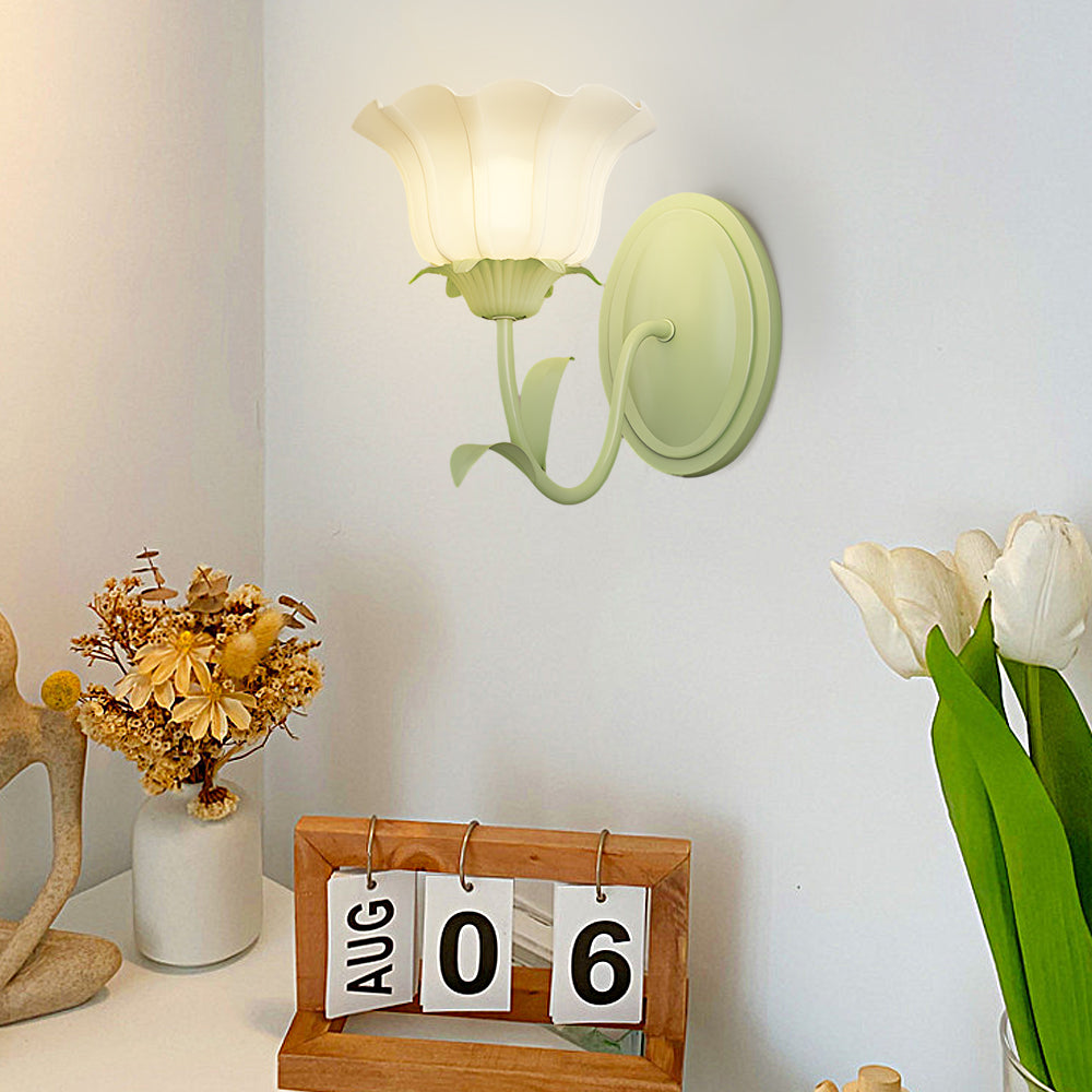 1/2 Lights Flowers Glass Three Step Dimming Green Modern Wall Lights Indoor