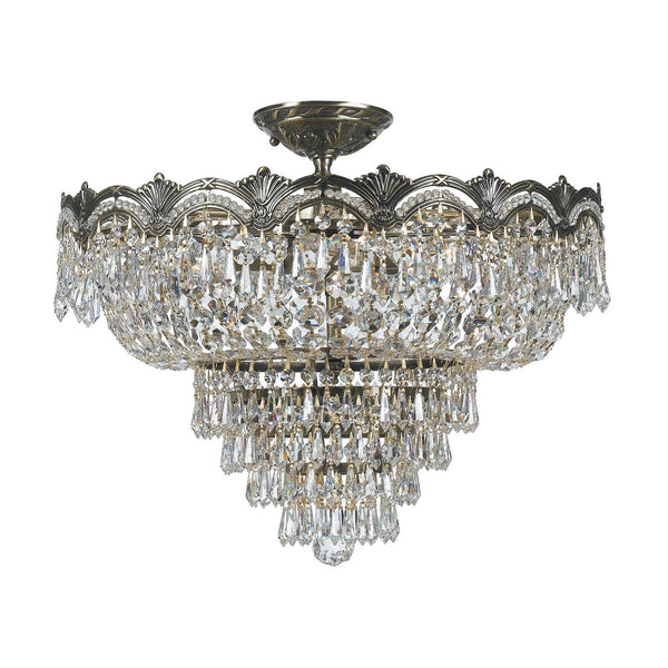 Group Majestic Historic Brass Five-Light Crystal Semi-Flush