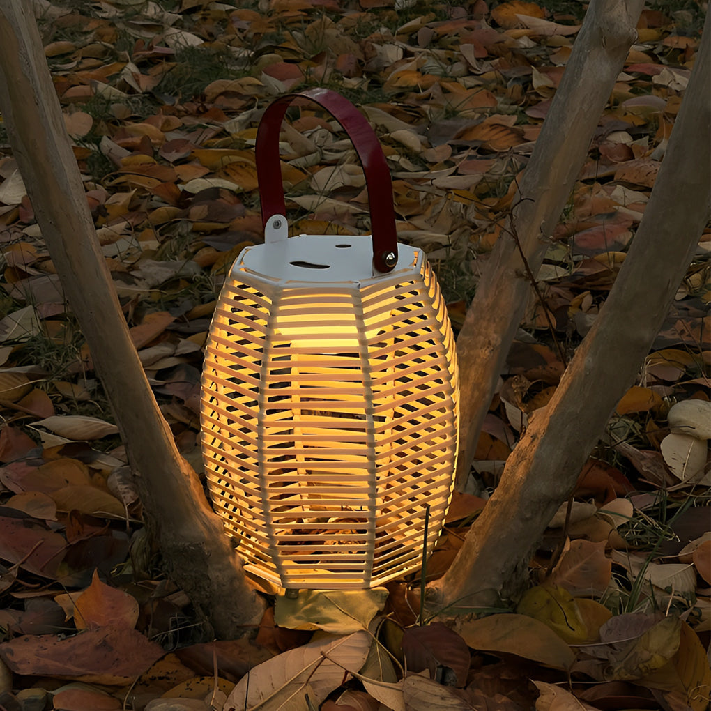 Portable Rattan Lantern Waterproof LED Modern Solar Outdoor Light Floor Lamp