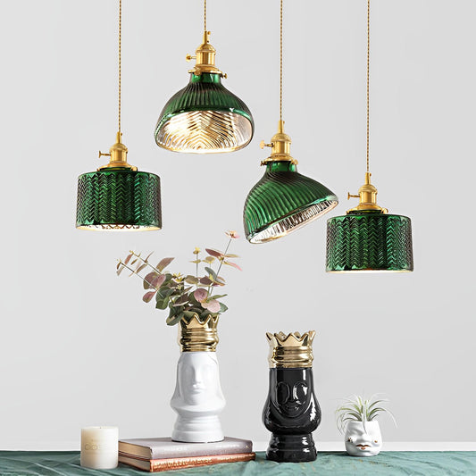 Creative Personality LED Copper Glass Green Retro Nordic Pendant Lights