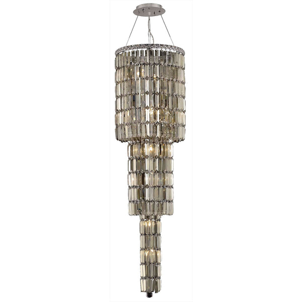 Maxim Chrome Twelve-Light 16-Inch Three-Tier Pendant with Royal Cut Golden Teak Smoky Crystal