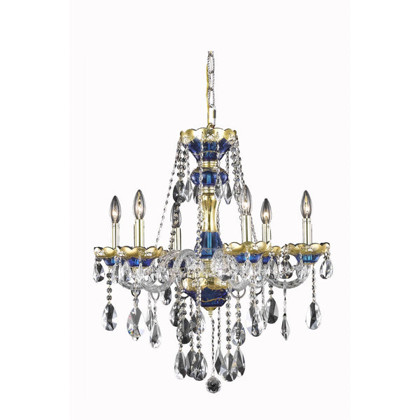 Blue Six-Light Chandelier with Clear Royal Cut Crystals