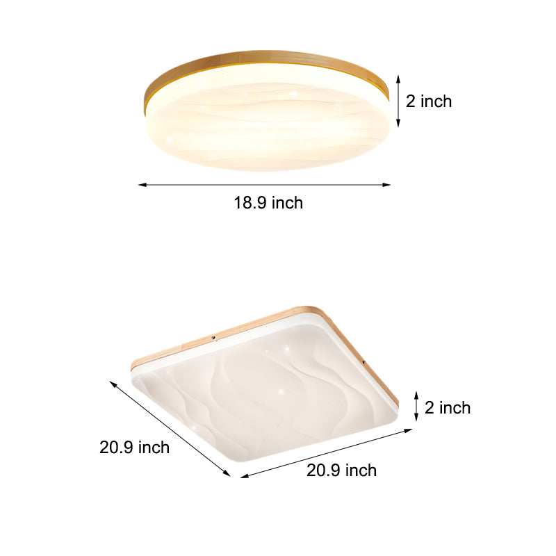 Round Square Wood Three Step Dimming Modern LED Ceiling Lights Fixture