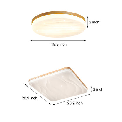 Round Square Wood Three Step Dimming Modern LED Ceiling Lights Fixture