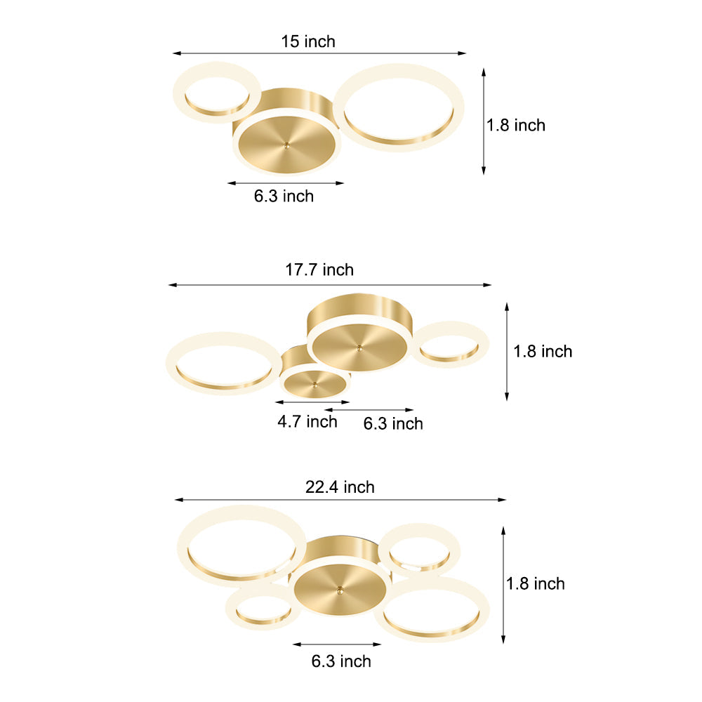 Modern Gold LED Flush Mount Rings Circle Ceiling Light Fixture