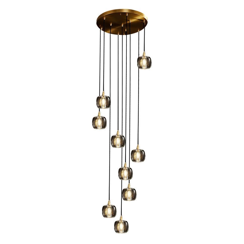 Long Spiral Cubes Crystal Pendant Light Dimmable Chandelier for Staircase