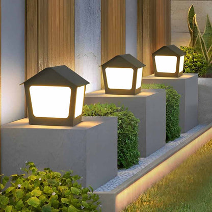 Cottage Shaped LED Waterproof Black Modern Solar Fence Post Lights Pillar Light