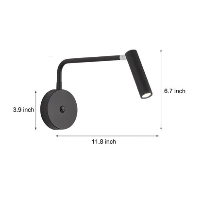 Black/White Tube LED Swing Arm Wall Light Adjustable Wall-Mounted Spotlight Bedroom Sconce Lamp