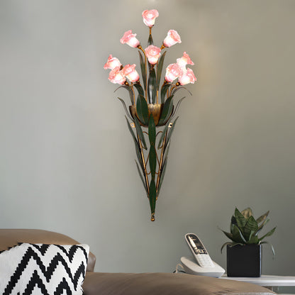 Bouquet Flowers Leaves White Light Pastoral American Style Wall Lamp