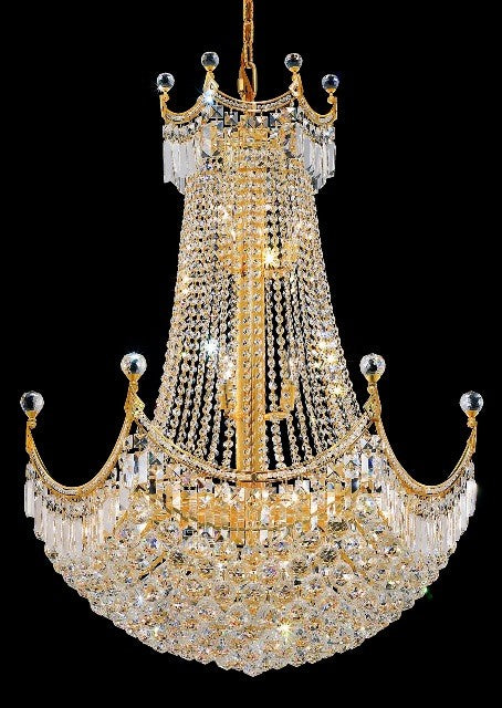 24 Lights gold plated crystal chandelier in gold finish