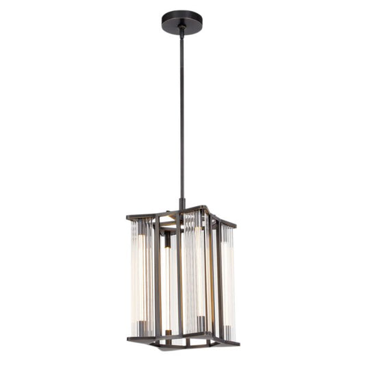 Sabre LED Pendant in Ribbed Glass with Urban Bronze