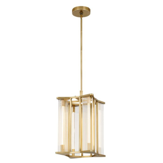 Sabre LED Pendant in Ribbed Glass with Vintage Brass