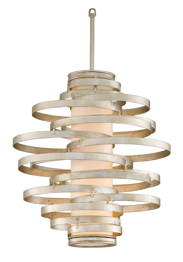 Pendant, 2-Light, Modern Silver Leaf, Citrine Ice Shade, Small, 18"W (128-42 62RE)