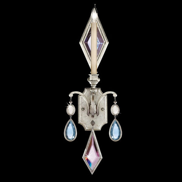 Wall Sconce, 1-Light, Silver Leaf, Multi-Colored Crystal Gems, 29"H (728750-1ST 98FQ)