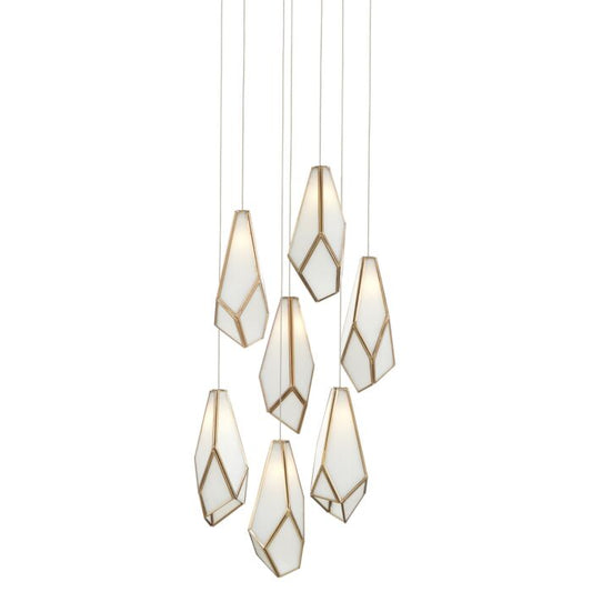 Glace 7-Light Pendant in White with Antique Brass