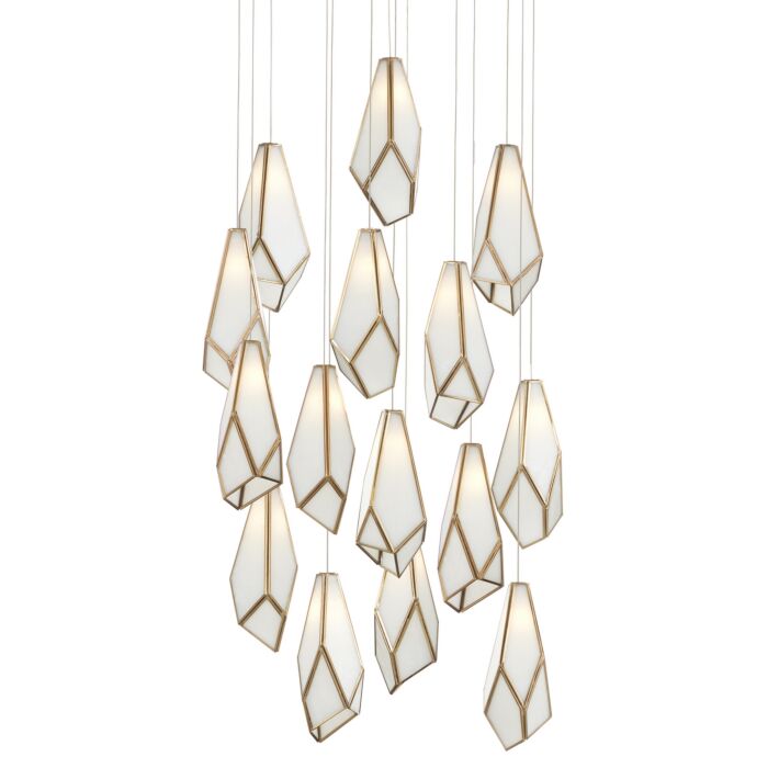 Glace 15-Light 1Pendant in White with Antique Brass