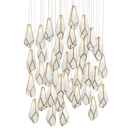 Glace 36-Light 3Pendant in White with Antique Brass