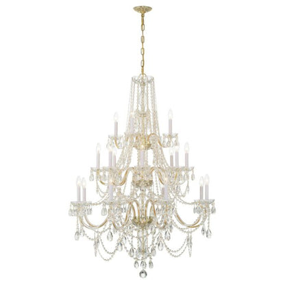 Traditional Crystal 20-Light Chandelier in Polished Brass