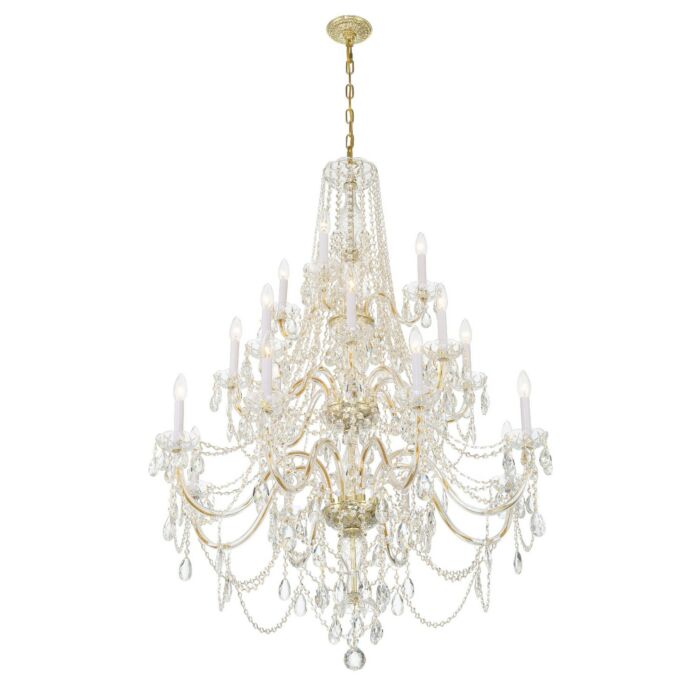 Traditional Crystal 20-Light Chandelier in Polished Brass