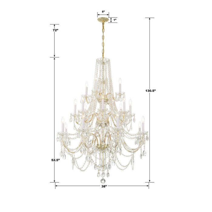 Traditional Crystal 20-Light Chandelier in Polished Brass