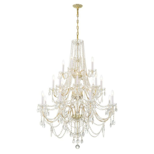 Traditional Crystal 20-Light Chandelier in Polished Brass