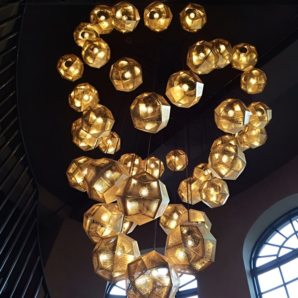 Geometric Round Electroplated Metal Postmodern Pendant Light Chandelier