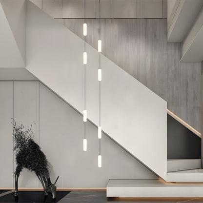 White Long Tube Multi Light Staircase Chandelier