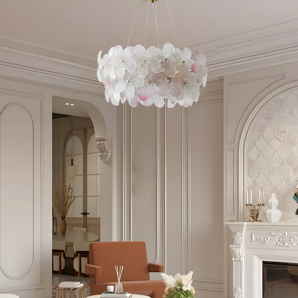 French Glass Flower Round Chandelier