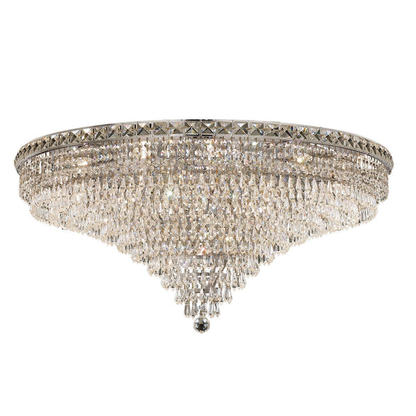 Tranquil Chrome Twenty-One Light 36-Inch Flush Mount with Royal Cut Clear Crystal