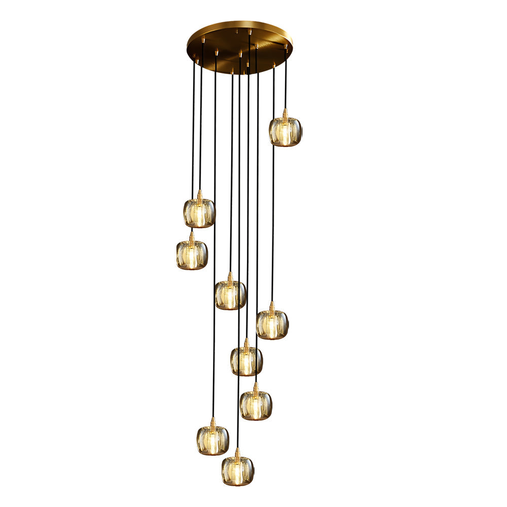 Long Spiral Cubes Crystal Pendant Light Dimmable Chandelier for Staircase