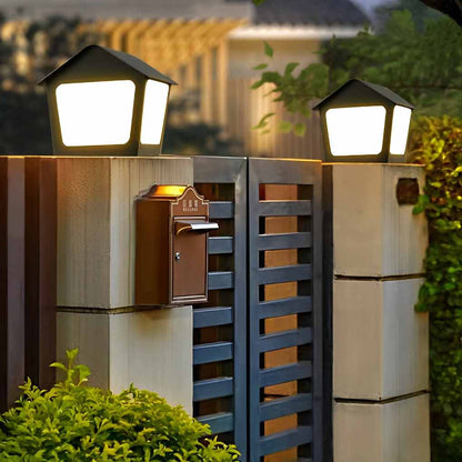 Cottage Shaped LED Waterproof Black Modern Solar Fence Post Lights Pillar Light