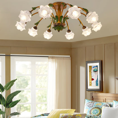 Pastoral Creative Flowers 3 Step Dimming American Style Ceiling Light Fixture