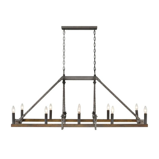 Harwell 10-Light Linear Chandelier in Antique Millwood