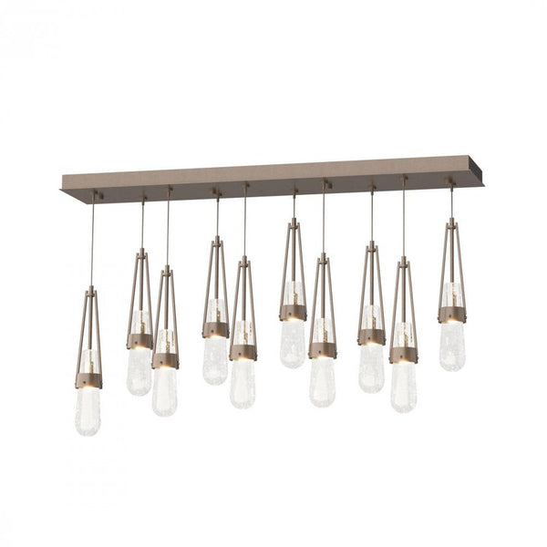 Blown Glass Rectangular Pendant, 10-Light, Modern Brass, Clear with White Threading Glass, 44"W (OPEN BOX 131200-SKT-LONG-86-YJ0434)