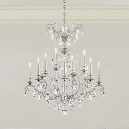 Renaissance Nouveau 12-Light Chandelier in Antique Silver