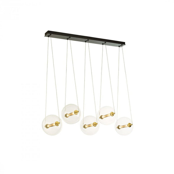 Linear Chandelier, 10-Light, Standard Height, Brass w/ Black, Clear Bowls, Clear Tube w/Meshing, 57"W (134409-SKT-STND-31-YT0517 3WPVD7)