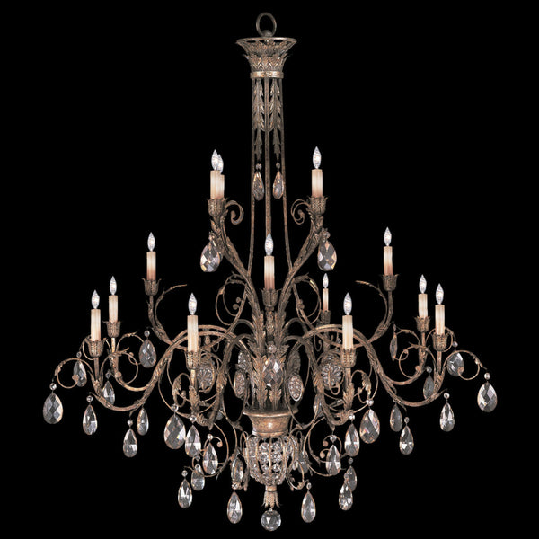 Midsummer Nights Dream Chandelier, Round, 16-Light, Gold, Cool Moonlit Patina, Moon Dusted Crystals, 57"W (136740-2ST 64UX)