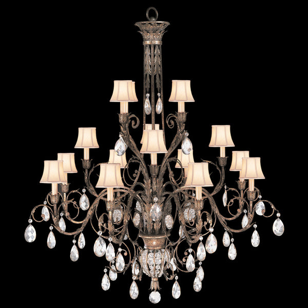 Midsummer Nights Dream Chandelier Round, 16-Light, Gold, Hand-Sewn Silk Shantung Shade, 57"W