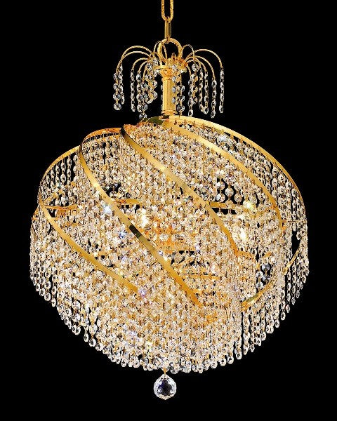 10 Light Spiral Crystal Chandelier gold plated