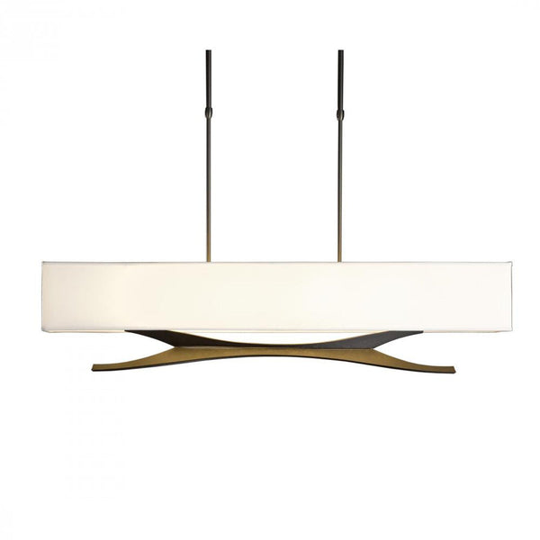 Linear Chandelier, 4-Light, Standard Height, Dark Smoke, Natural Anna Shade, 42"W (137655-SKT-STND-07-SF4298 398AFU)