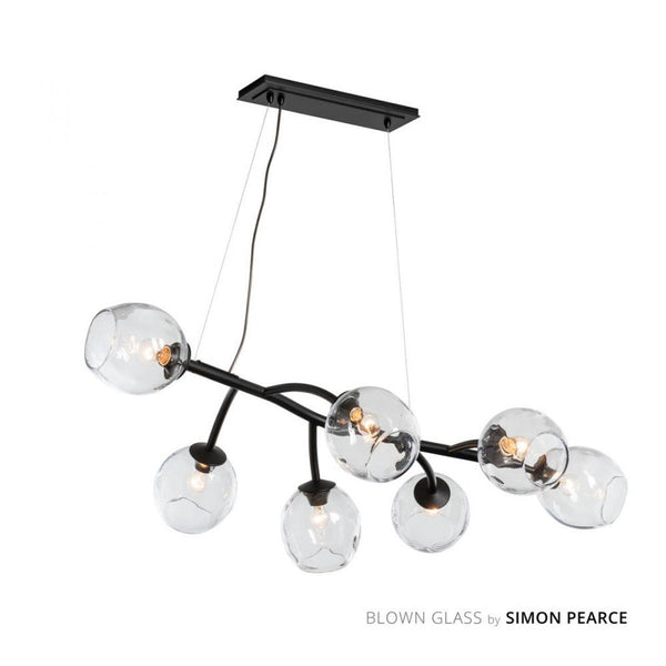 Linear Chandelier, 7-Light, Standard Height, Black, Simon Pearce Glass, 49.3"W (138573-SKT-STND-10-ZM0588 5D6U2E)