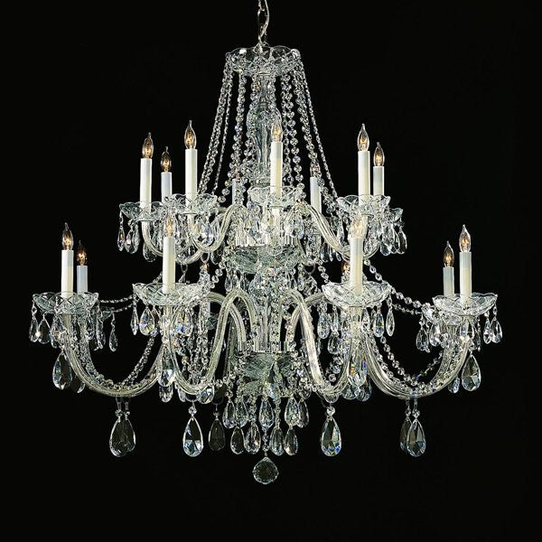 16 Light Traditional Crystal Chandelier, Polished Chrome