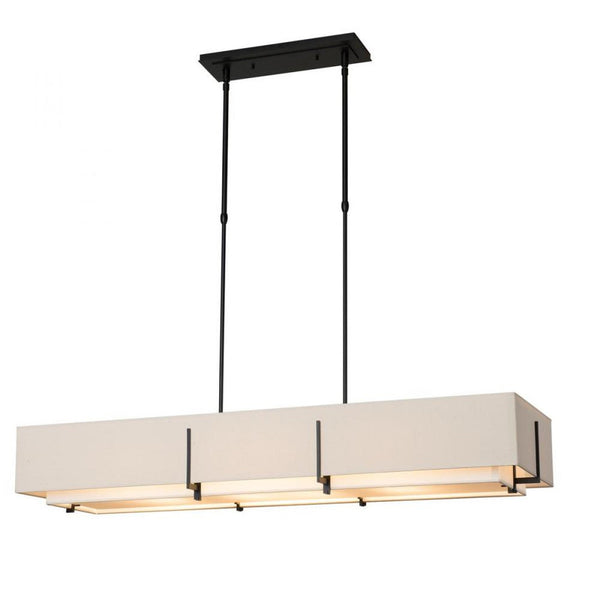 Linear Chandelier, 4-Light, Long Height, Black, Natural Anna Inner/Flax Outer Shade, 46.6"W (139640-SKT-LONG-10-SF4207-SE4602 5CXJ6P)