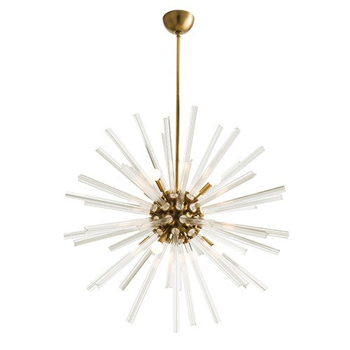 Clear Eight-Light Large Chandelier with Antique Brass Stem