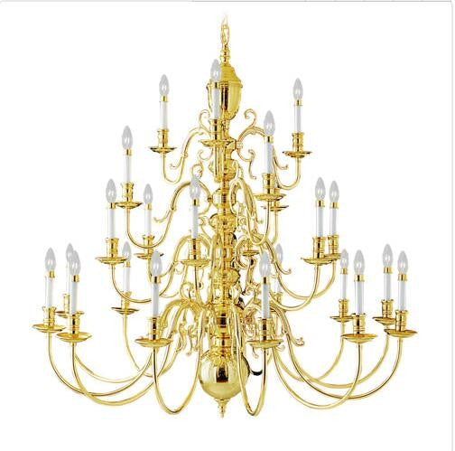 Twenty-Four Light Polished Brass Chandelier