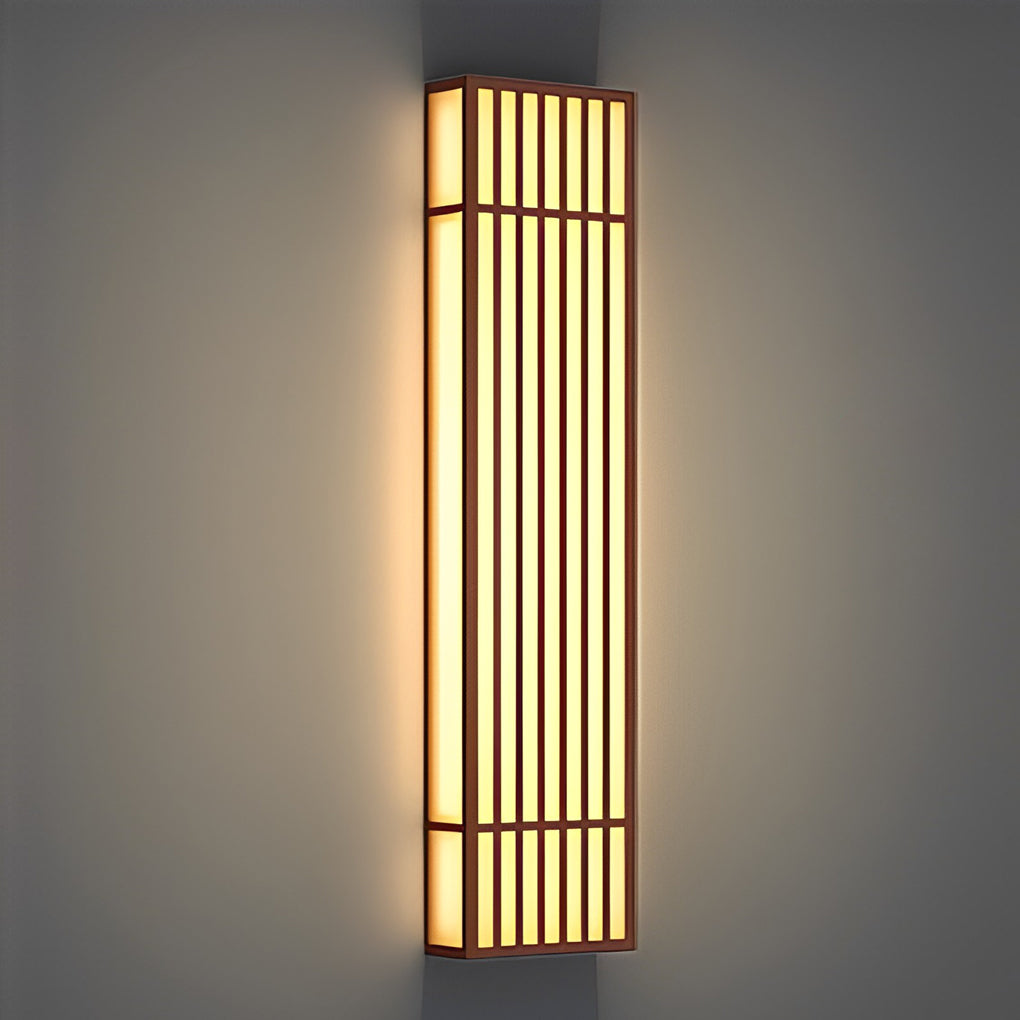 Retro Vertical Stripe Grid LED Waterproof Brown Outdoor Wall Lamp