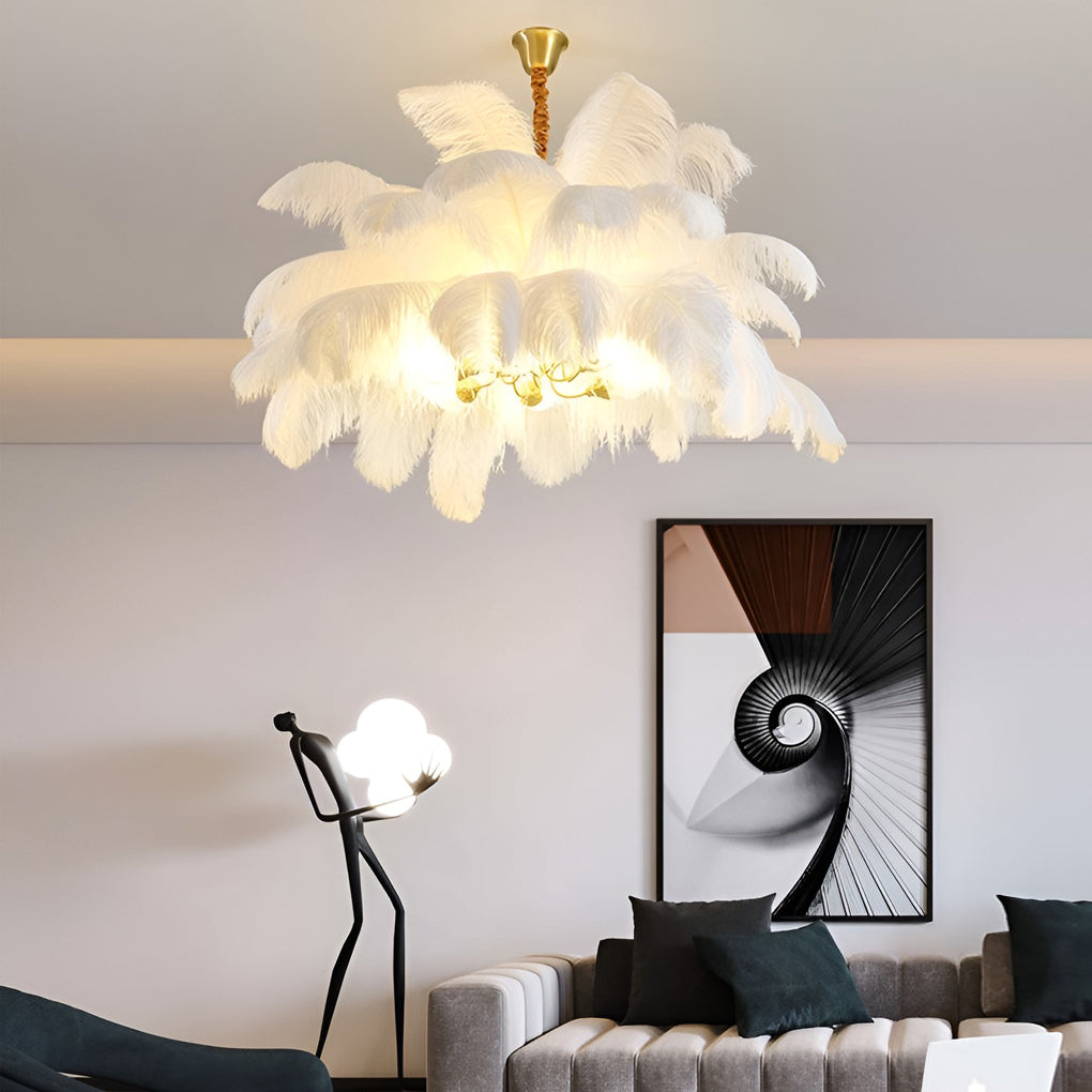 Creative Feathers Copper Ins Nordic Chandelier Flush Mount Ceiling Light