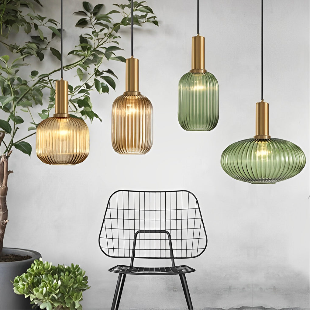 Glass Lantern Shaped Striped Creative Led Nordic Chandelier Pendant Lights