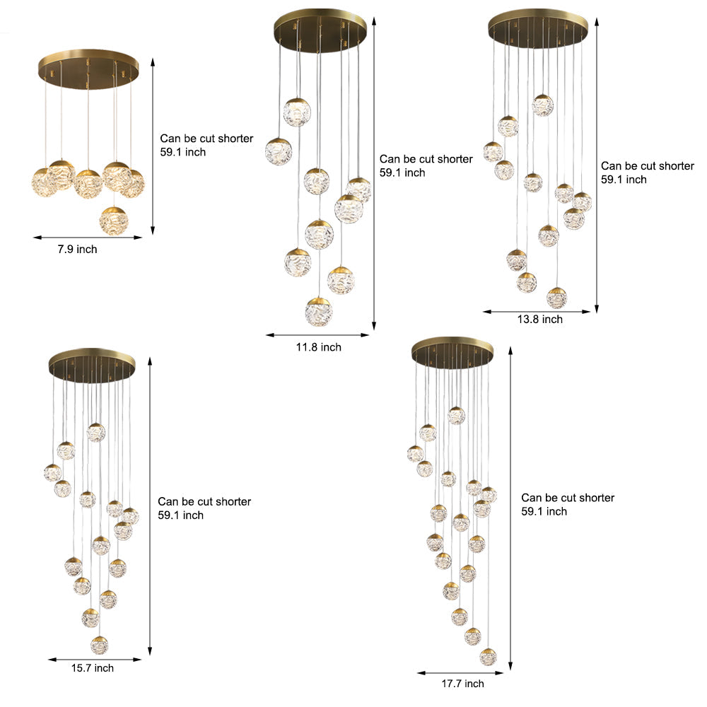 Spiral Pineapple Multi Glass Ball Staircase Chandelier LED Globes Hanging Ceiling Lights Suspension Lamp Drop Lights for Stairs