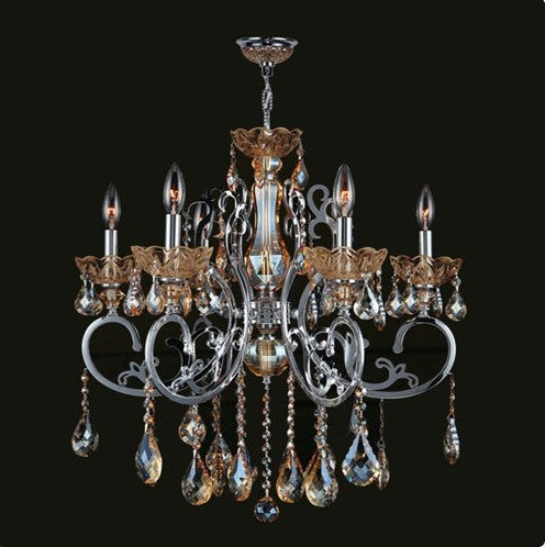 Six-Light ChromeFinish with Amber Crystal Chandelier